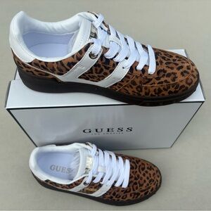 NWB Women’s girls Guess Sneakers Medium Brown Leopard Animal Print Size 6.5